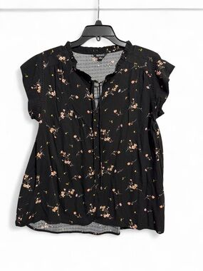Buffalo David Bitton Black Floral Tie-Neck Blouse